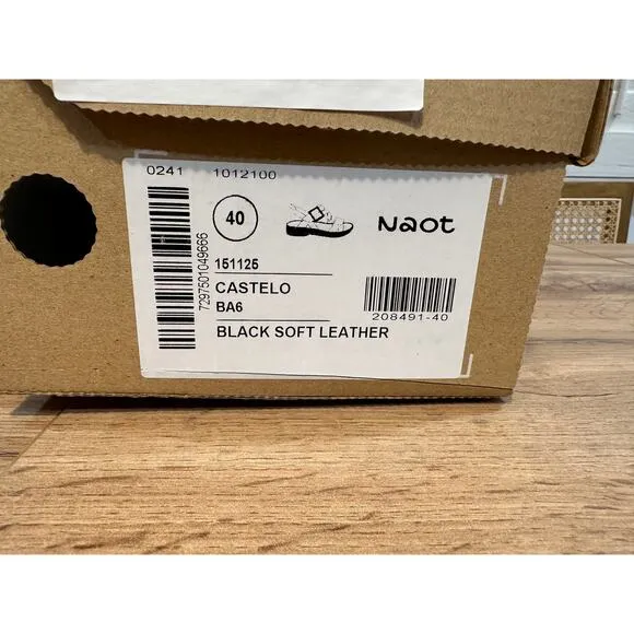 Naot Castelo Sandals Black Soft Leather Size 9 US 40 EU NIB Lightweight Comfy