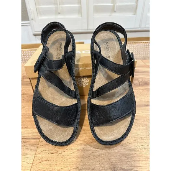 Naot Castelo Sandals Black Soft Leather Size 9 US 40 EU NIB Lightweight Comfy