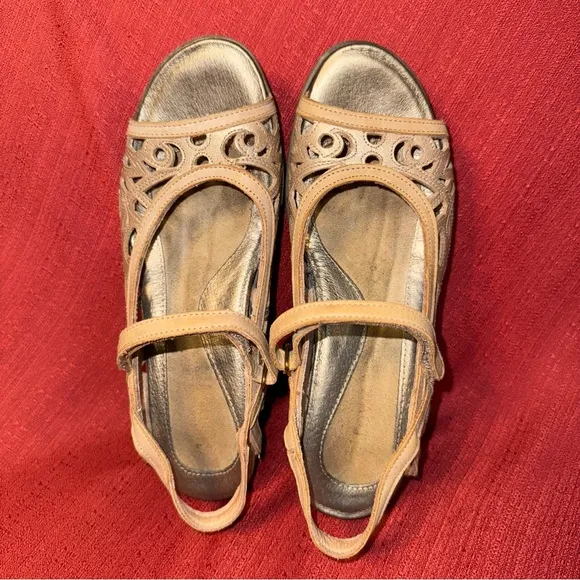 NAOT Deluxe Wedge Sandals, Champagne Leather, Size 7.5 (EU 38), NWOT