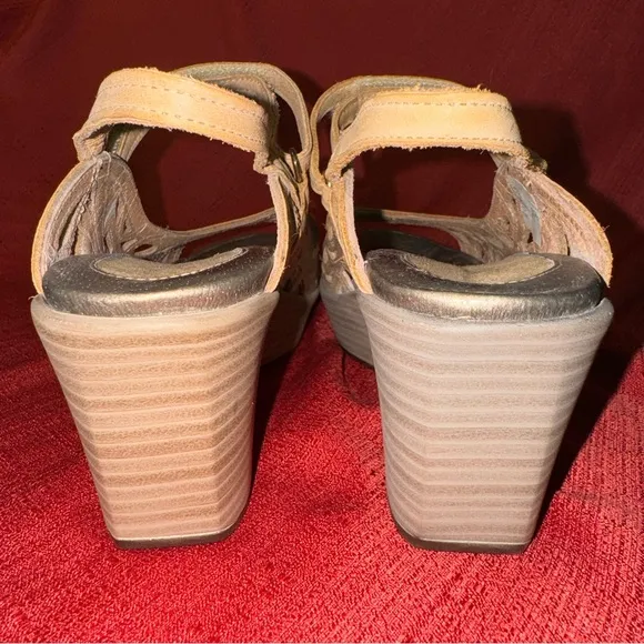 NAOT Deluxe Wedge Sandals, Champagne Leather, Size 7.5 (EU 38), NWOT