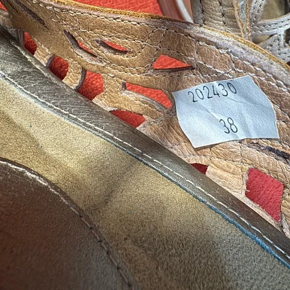 NAOT Deluxe Wedge Sandals, Champagne Leather, Size 7.5 (EU 38), NWOT