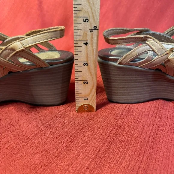 NAOT Deluxe Wedge Sandals, Champagne Leather, Size 7.5 (EU 38), NWOT