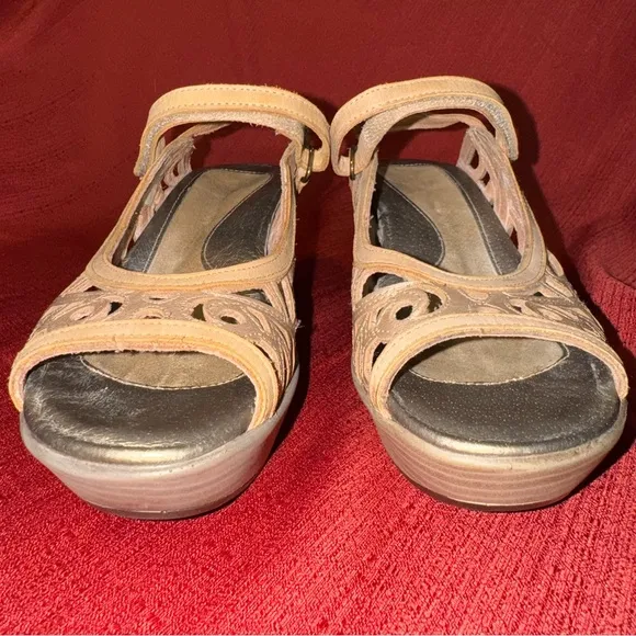 NAOT Deluxe Wedge Sandals, Champagne Leather, Size 7.5 (EU 38), NWOT