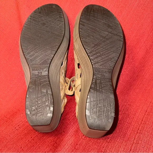 NAOT Deluxe Wedge Sandals, Champagne Leather, Size 7.5 (EU 38), NWOT