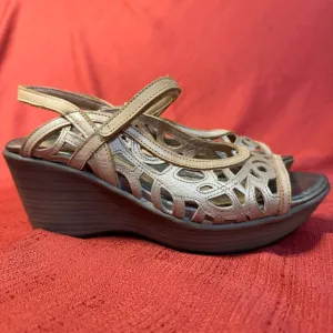 NAOT Deluxe Wedge Sandals, Champagne Leather, Size 7.5 (EU 38), NWOT