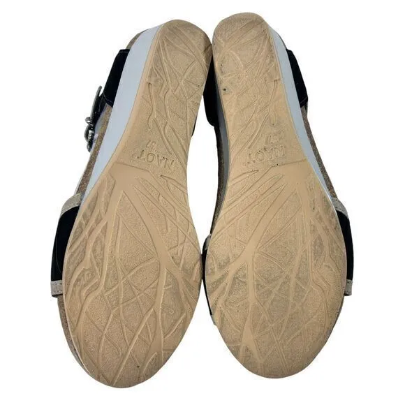 NAOT Fiona Black Leather Wedge Comfort Cushioned‎ Cork Sandals Women Size US 6