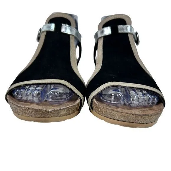 NAOT Fiona Black Leather Wedge Comfort Cushioned‎ Cork Sandals Women Size US 6