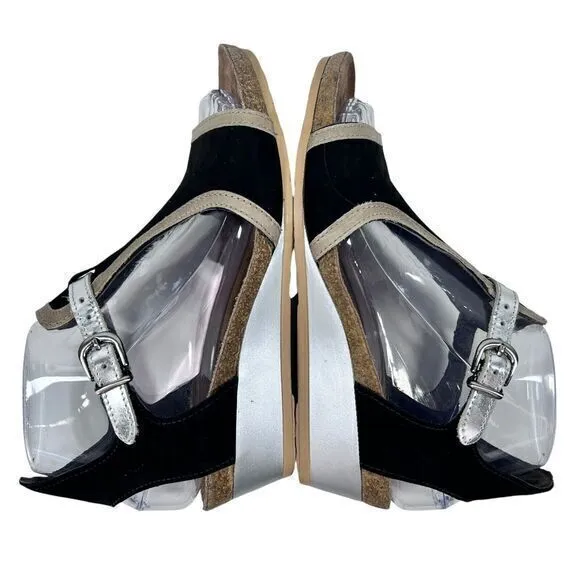 NAOT Fiona Black Leather Wedge Comfort Cushioned‎ Cork Sandals Women Size US 6