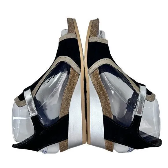 NAOT Fiona Black Leather Wedge Comfort Cushioned‎ Cork Sandals Women Size US 6
