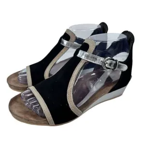 NAOT Fiona Black Leather Wedge Comfort Cushioned‎ Cork Sandals Women Size US 6