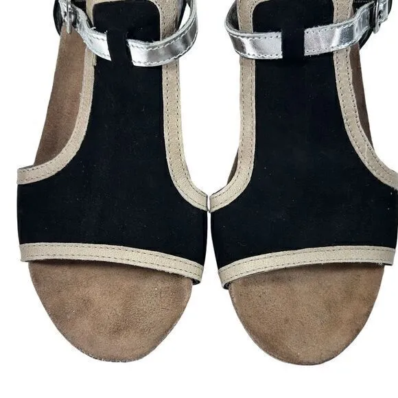 NAOT Fiona Black Leather Wedge Comfort Cushioned‎ Cork Sandals Women Size US 6
