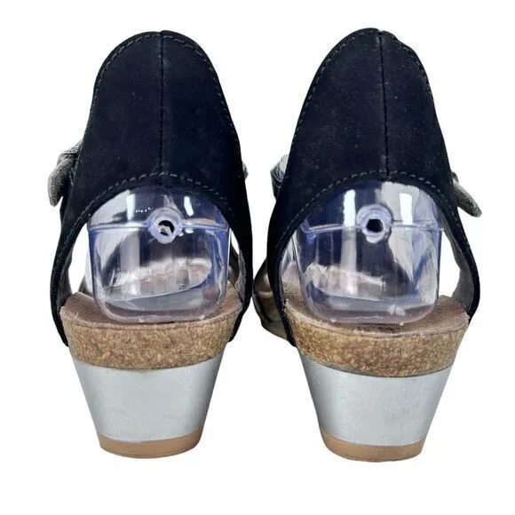 NAOT Fiona Black Leather Wedge Comfort Cushioned‎ Cork Sandals Women Size US 6