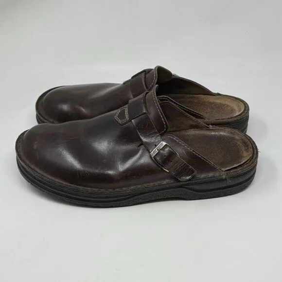 Naot Fiord Mule Sandals Mens 13 EU 46 Brown Leather Slip On Sandal Clog Shoe