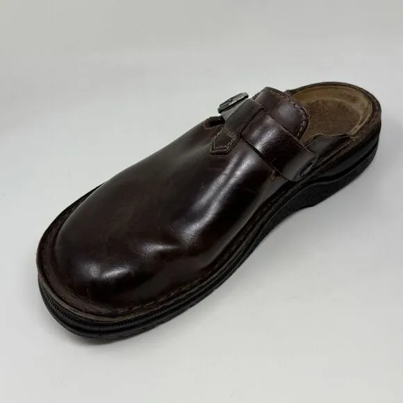 Naot Fiord Mule Sandals Mens 13 EU 46 Brown Leather Slip On Sandal Clog Shoe