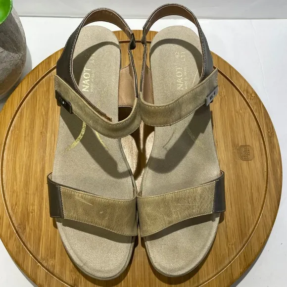 NAOT Intact Bronze Leather Sandal Metallic Ankle Strap Comfy Chunky Heel Size 11