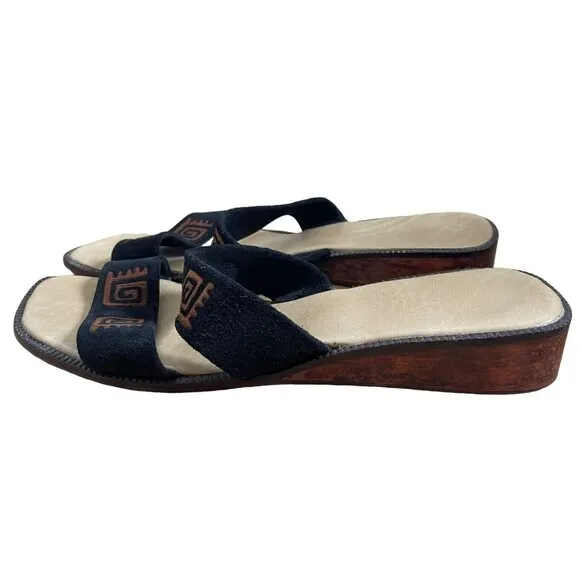 NAOT Israel Womans 9 Slip On LEATHER Sandals Wedge Heel Flat Shoes Comfort Black