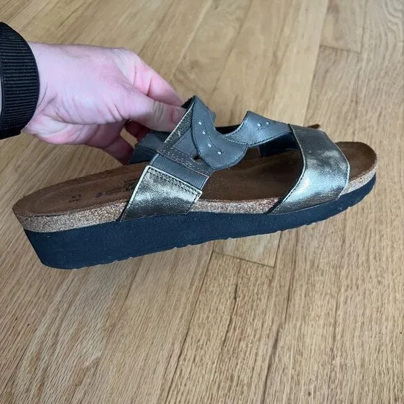 Naot Kimberly Metallic Leather Slide Comfort Wedge Sandals Women's Size 40