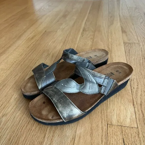 Naot Kimberly Metallic Leather Slide Comfort Wedge Sandals Women's Size 40