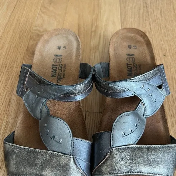 Naot Kimberly Metallic Leather Slide Comfort Wedge Sandals Women's Size 40