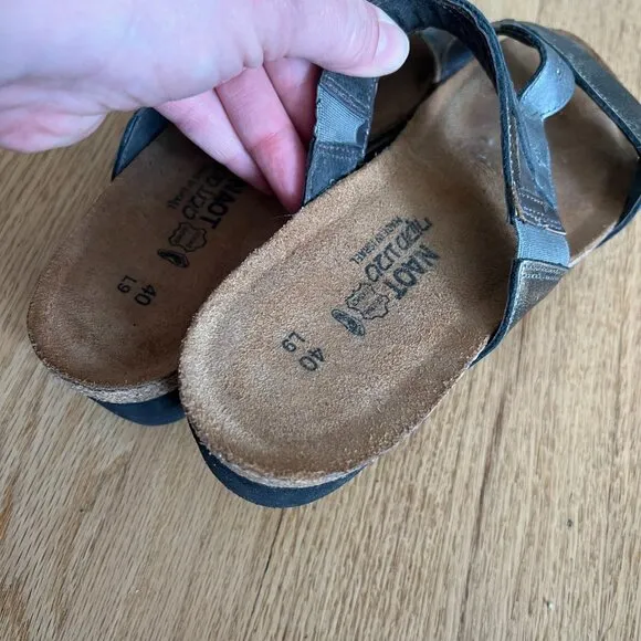Naot Kimberly Metallic Leather Slide Comfort Wedge Sandals Women's Size 40