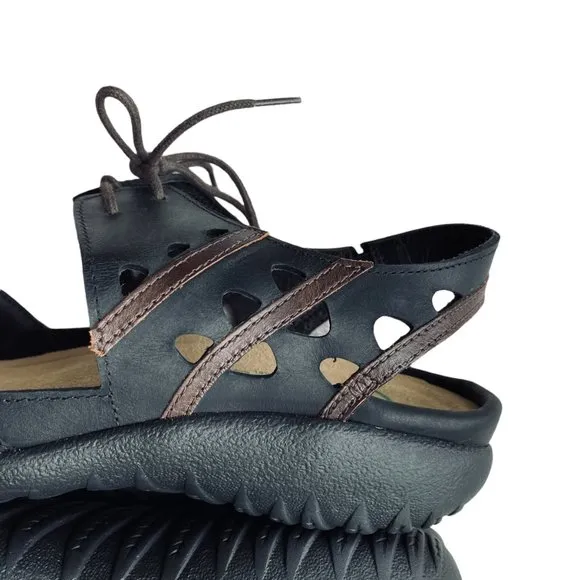 Naot Mangere Lace Up Cutouts &amp; Contrasting Leathers Lightweight Brown Sandals