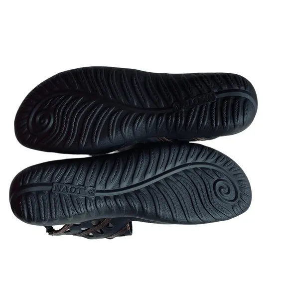 Naot Mangere Lace Up Cutouts &amp; Contrasting Leathers Lightweight Brown Sandals