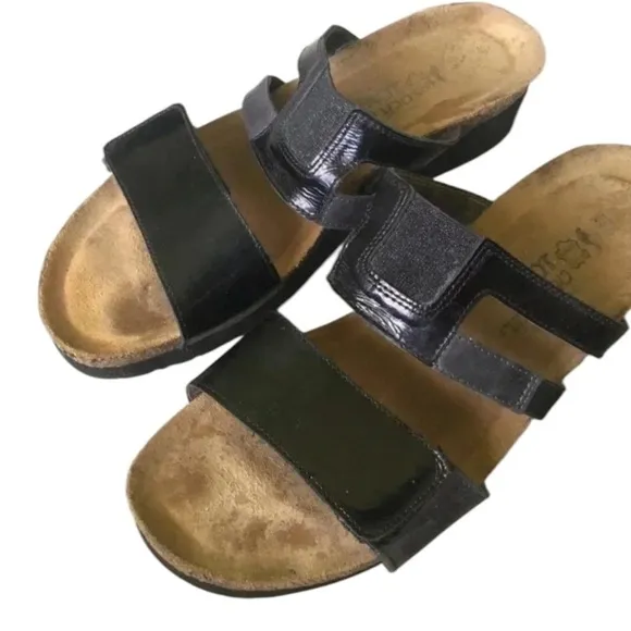 NAOT Nancy wedge sandals comfort walking black Size 8