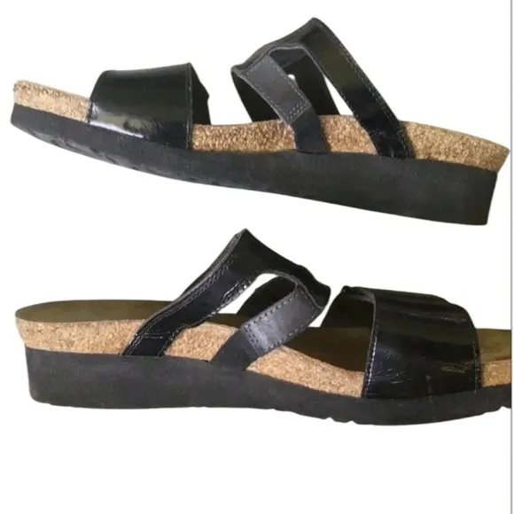 NAOT Nancy wedge sandals comfort walking black Size 8