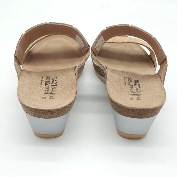Naot Royalty Women's Cork Radiant Gold Leather Wedge Slide Sandals Size 10