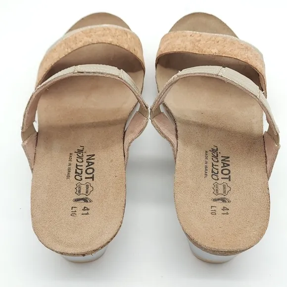 Naot Royalty Women's Cork Radiant Gold Leather Wedge Slide Sandals Size 10