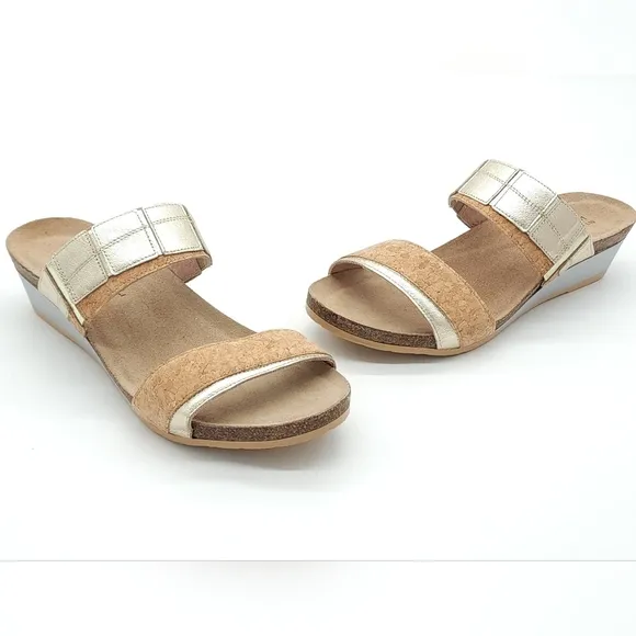 Naot Royalty Women's Cork Radiant Gold Leather Wedge Slide Sandals Size 10