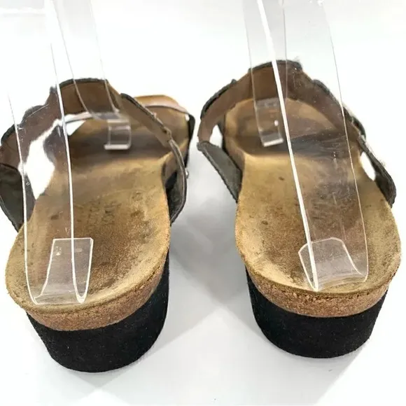 Naot sandals size 11.5 Carmel brown patent leather orthopedic comfort flatforms