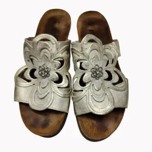 Naot Womens 8  Dusty Gold Floral Comfort Leather Slide Sandals Eu 39