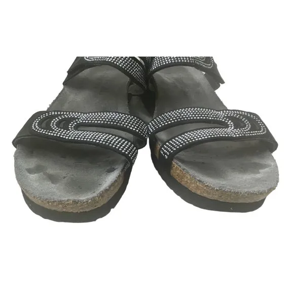 Naot Women's Ainsley Black Jewelled Leather Comfort Slide Sandals Sz EU 41/US 10