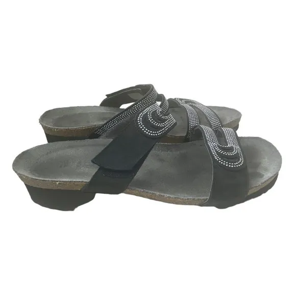 Naot Women's Ainsley Black Jewelled Leather Comfort Slide Sandals Sz EU 41/US 10