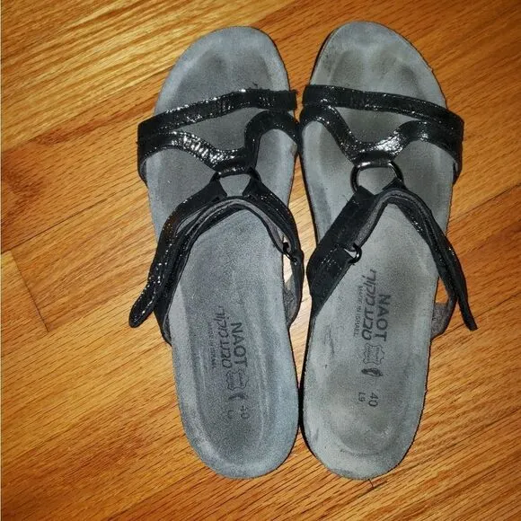 Naot Black Leather Slip-On Sandals