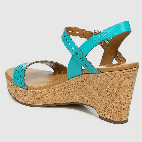 NATURALIZER CARLITA ANKLE STRAP PLATFORM WEDGE SANDALS SIZE 8.5 W BLUE AUTHENTIC