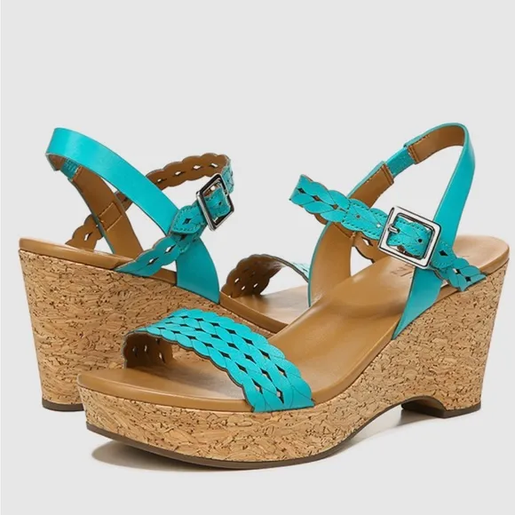 NATURALIZER CARLITA ANKLE STRAP PLATFORM WEDGE SANDALS SIZE 8.5 W BLUE AUTHENTIC