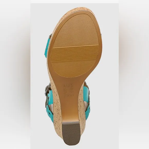 NATURALIZER CARLITA ANKLE STRAP PLATFORM WEDGE SANDALS SIZE 8.5 W BLUE AUTHENTIC