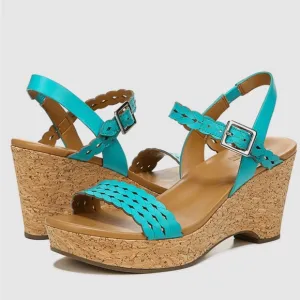 NATURALIZER CARLITA ANKLE STRAP PLATFORM WEDGE SANDALS SIZE 8.5 W BLUE AUTHENTIC