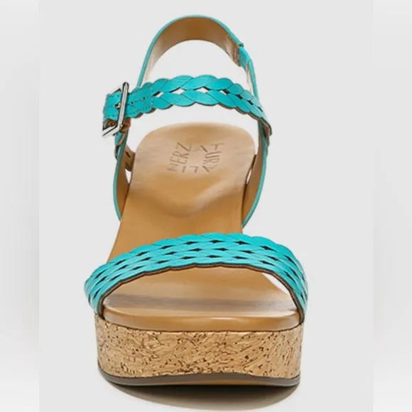 NATURALIZER CARLITA ANKLE STRAP PLATFORM WEDGE SANDALS SIZE 8.5 W BLUE AUTHENTIC