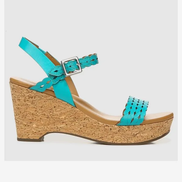NATURALIZER CARLITA ANKLE STRAP PLATFORM WEDGE SANDALS SIZE 8.5 W BLUE AUTHENTIC