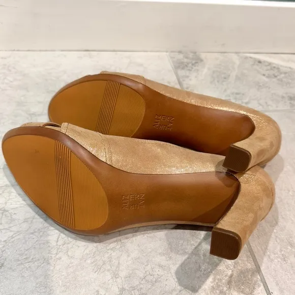 NATURALIZER odetta heels beige gold leather pumps peep toe women’s 12 Wide NEW