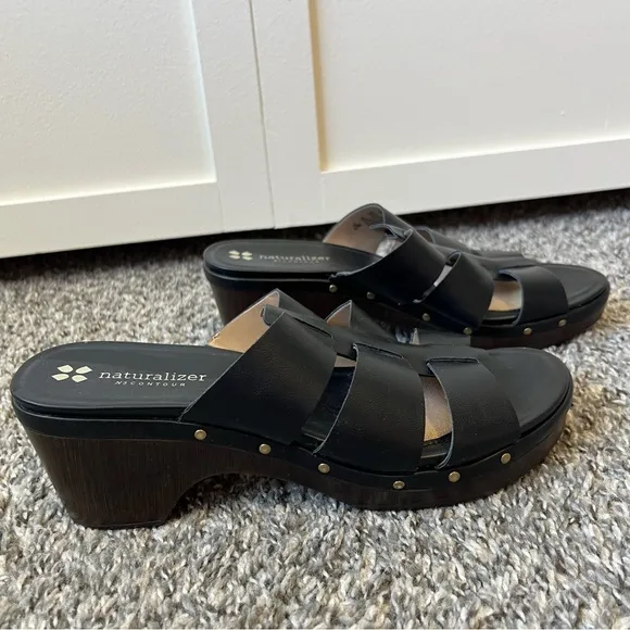 Naturalizer Women’s Black‎ Slide Sandals With Heel Size 8.5