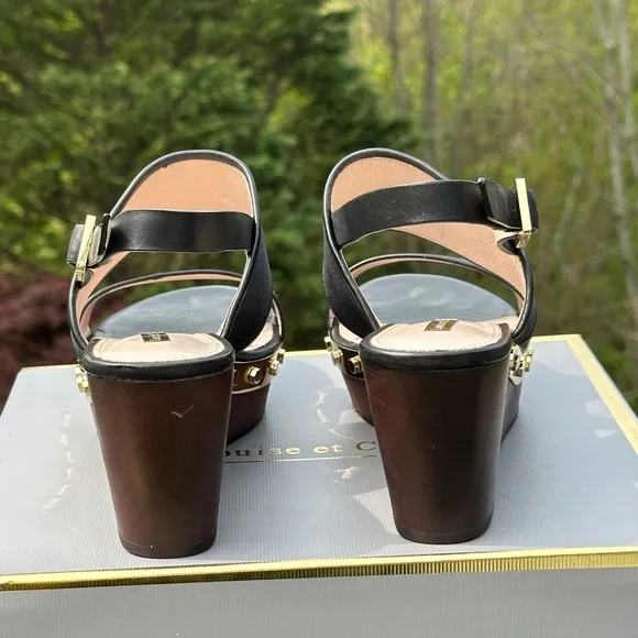 Nearly NEW Black and Gold Leather and Canvas Platform Wedge Casual Sandals