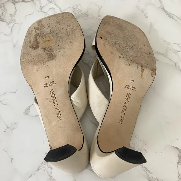 Neil J. Rodgers Obi Sandals Sz 10 Bone Nappa Knotted Padded Square Toe Dressy