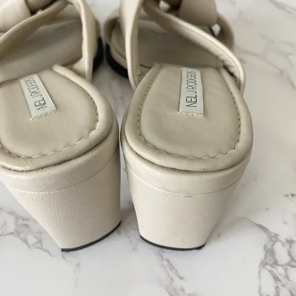 Neil J. Rodgers Obi Sandals Sz 10 Bone Nappa Knotted Padded Square Toe Dressy