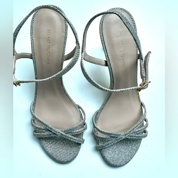 Never Worn Stuart Weitzman Starla Glitter Sandals 80 mm, size 7