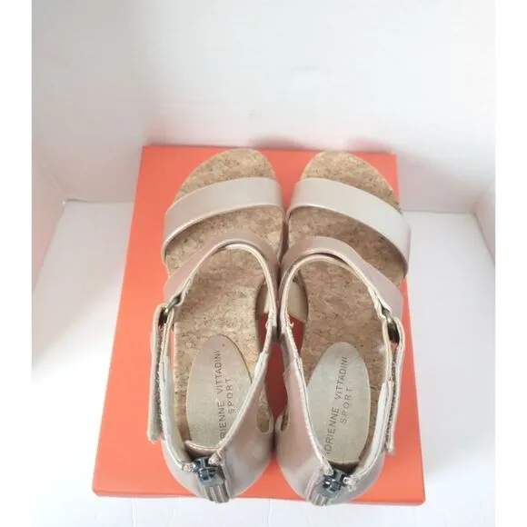 New! ADRIENNE VITTADINI Criss-Cross Sporty Wedge Sandals Open-Toe Shoe Champagne