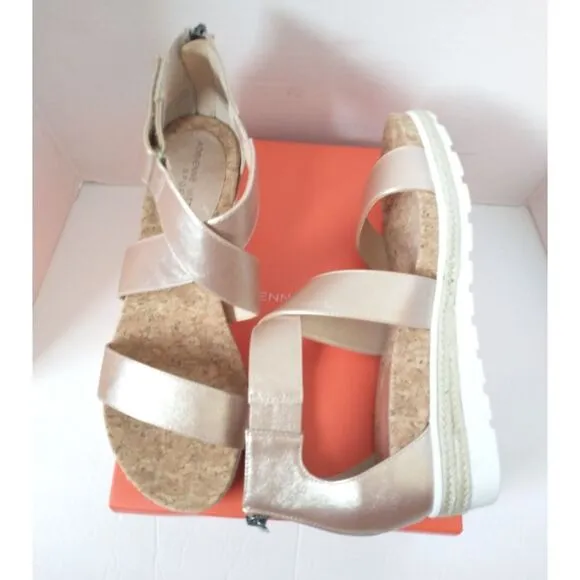 New! ADRIENNE VITTADINI Criss-Cross Sporty Wedge Sandals Open-Toe Shoe Champagne